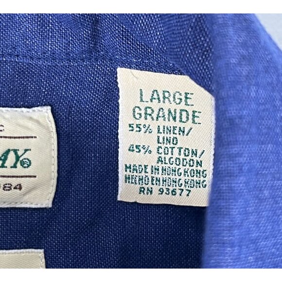 St John's Bay Linen Cotton Button Up Shirt Top Men's L Blue Pocket Short Sleeve - Picture 3 of 5